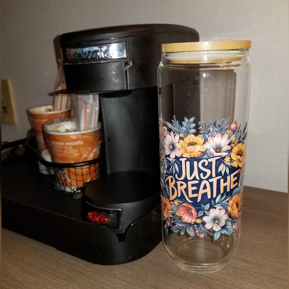 24oz 'Just Breathe' Floral Glass Tumbler with Bamboo Lid And Straw